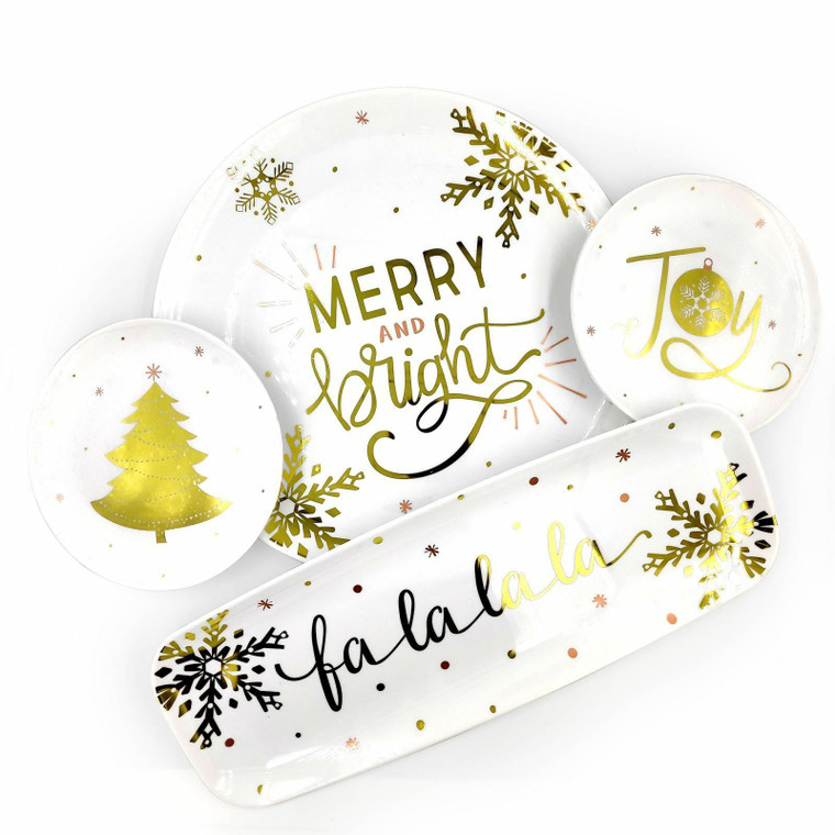 Christmas Spirit Gold Snowflake Tableware Festive Nativity Plates Platters