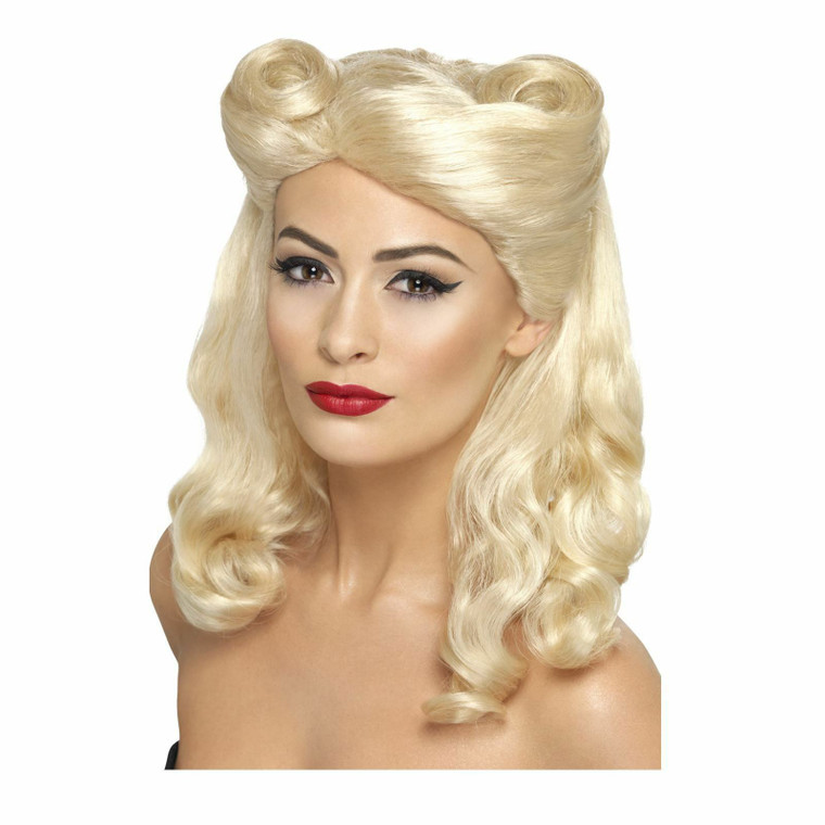 Ladies Blonde 40s Pin Up Wig with Victory Rolls 