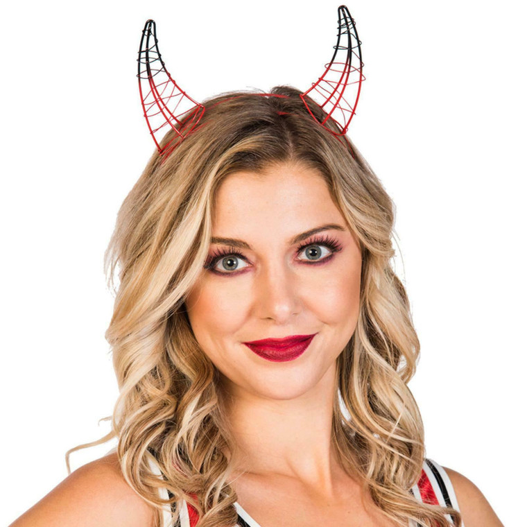 Halloween Devil Red Headband Cage Horns Adult Size Cosplay