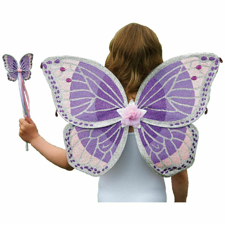 Purple Silver Mystical Fairy Dress Up Set Wings And Wand Lilac Pink Pixie Wings