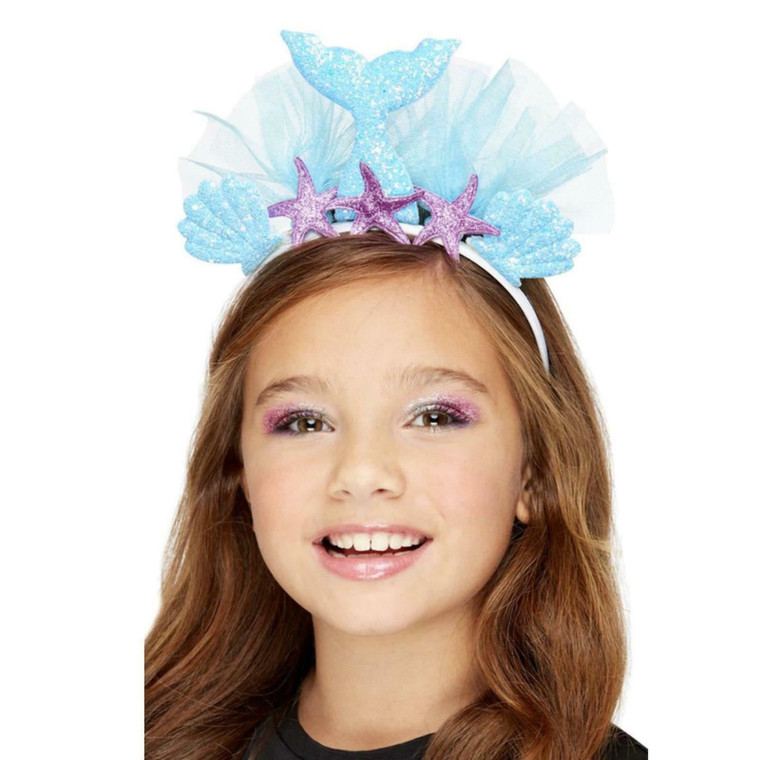 Children Mermaid Headband Blue Tiara Seashells Starfish Fancy Dress