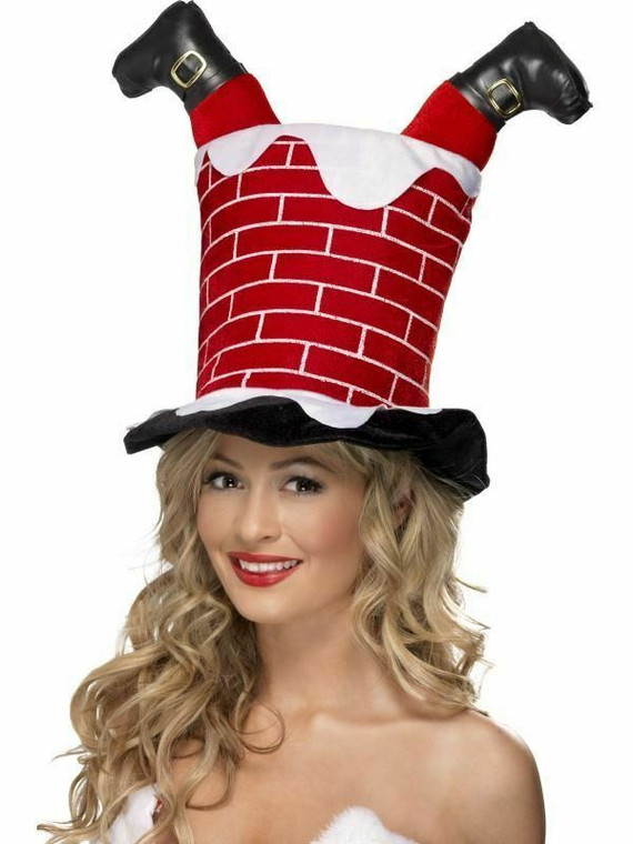 Adult Funny Christmas Chimney Fancy Dress Comedy Family Stuck Santa Party Hat