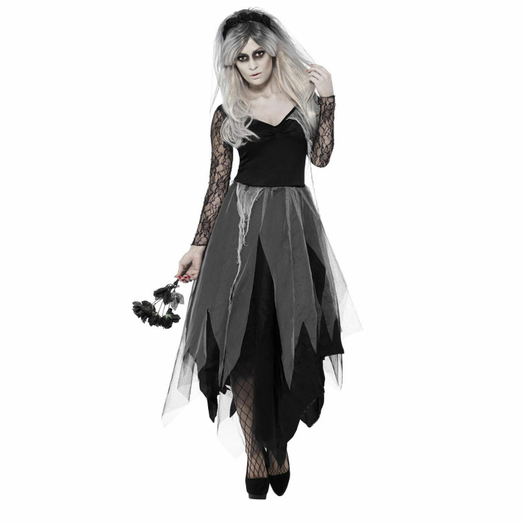 Adult Ladies Gothic Graveyard Bride Dead Zombie Fancy Dress Carnival Costume
