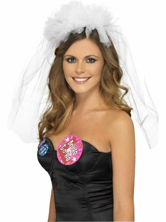 Hen Night Veil On Headband Ladies Fancy Dress Costume Party Accessory Bride