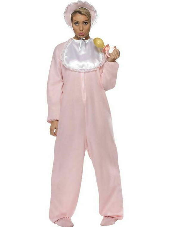 Adult Baby Costume Womens Mens Fancy Dress Romper Jump Suit Costume Pink