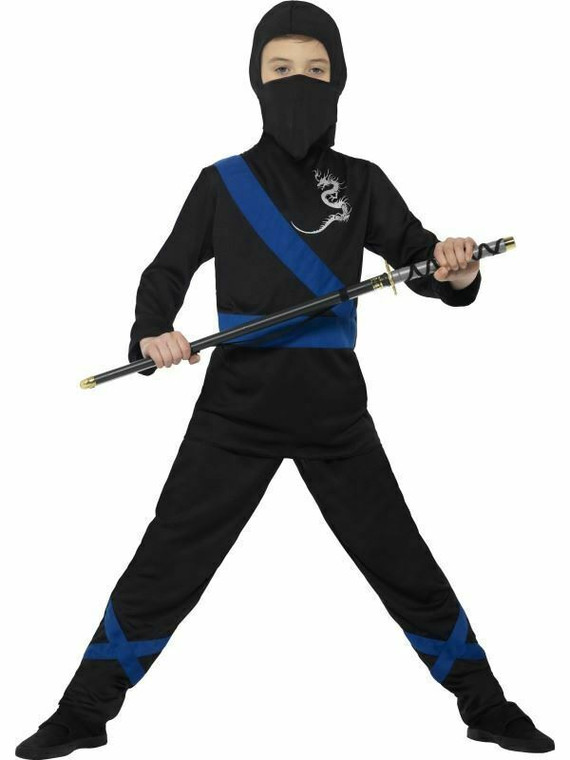 Kids Power Ninja Costume Boys Samurai Japanese Warrior Child Fancy Dress 4-6 Yrs