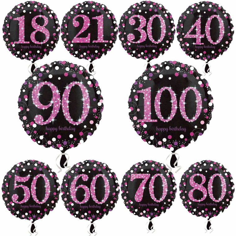 46cm Happy Birthday Foil Pink Black Landmark Helium Balloon Party Decoration