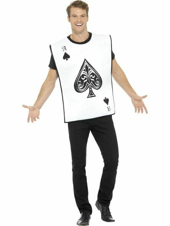 White Adult Fancy Dress One Sized Ace Of Spades Playing Card Reversible Costume