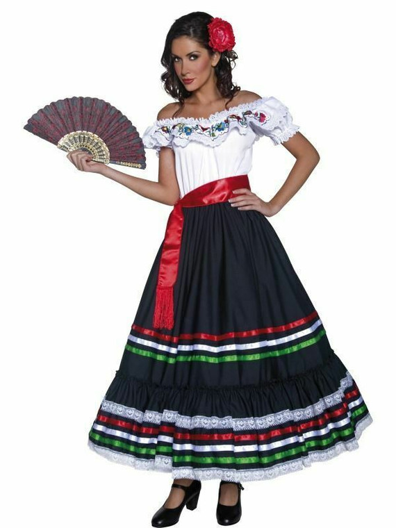 Senorita Costume Mexican Spanish Lady Wild West Womens Ladies Fancy Dress Outfit