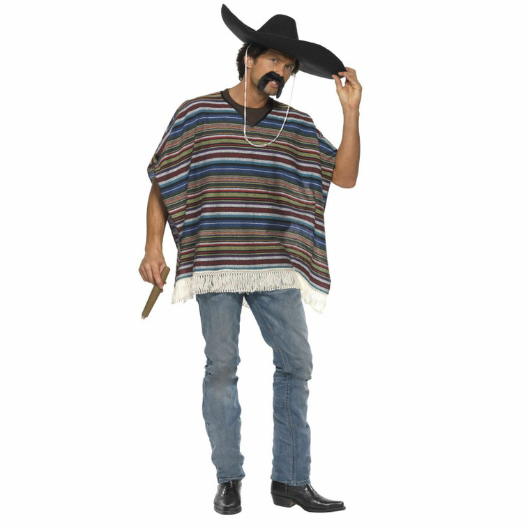 Mens Blue Realistic Mexican Poncho