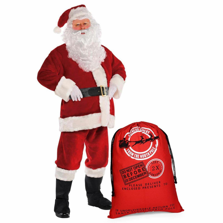 Adult 8 Piece Deluxe Santa Claus Suit Father Christmas Xmas Fancy Dress Costume