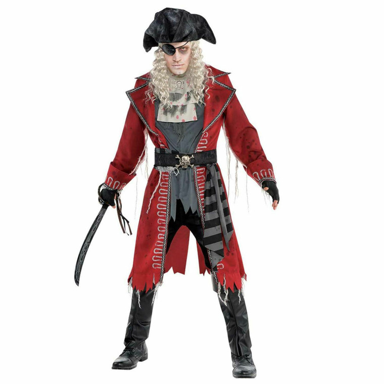 Mens Zombie Pirate Captain Fancy Dress Costume