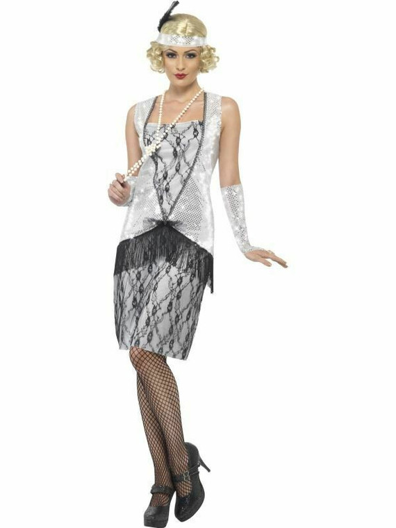 20'S Gatsby Charleston Jazz Flapper Glamour Womens Ladies Fancy Dress Costume L