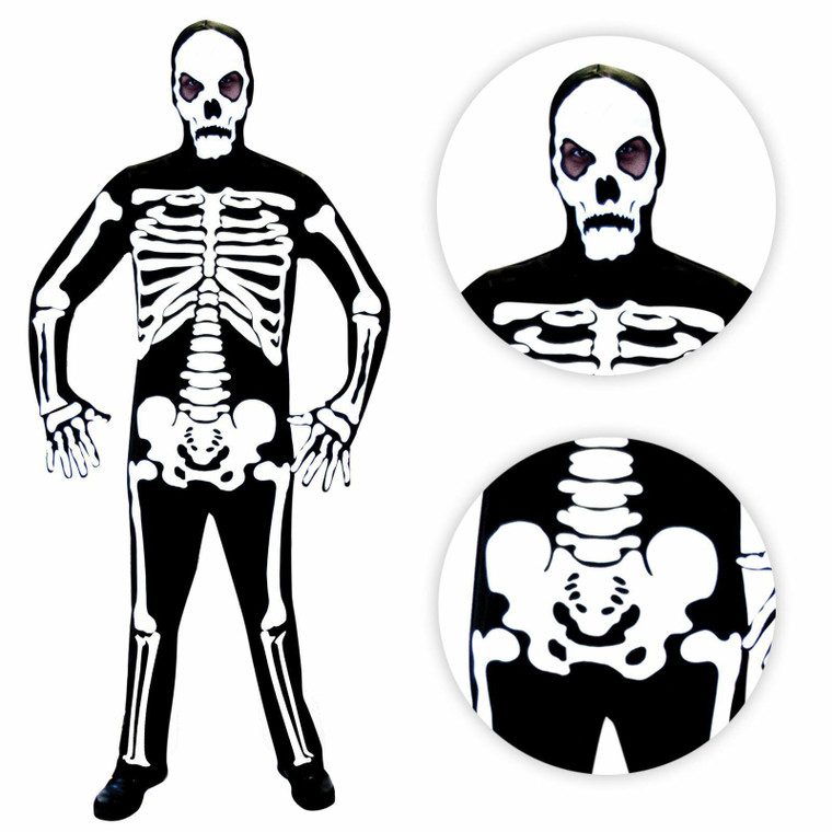 Mens Mr Skeleton Bones Halloween Fancy Dress Costume