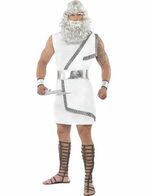 Zeus Ancient Greek Toga Headband Arm Cuff Lightning Bolt Men Fancy Dress Costume