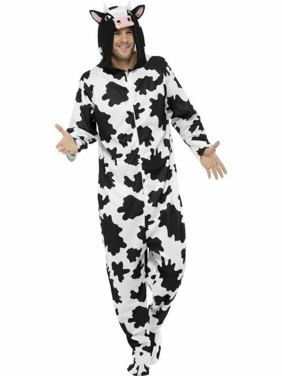 Adult Cow Jump Suit Costume Farm Animal Fancy Dress Ladies Mens Outfit Large