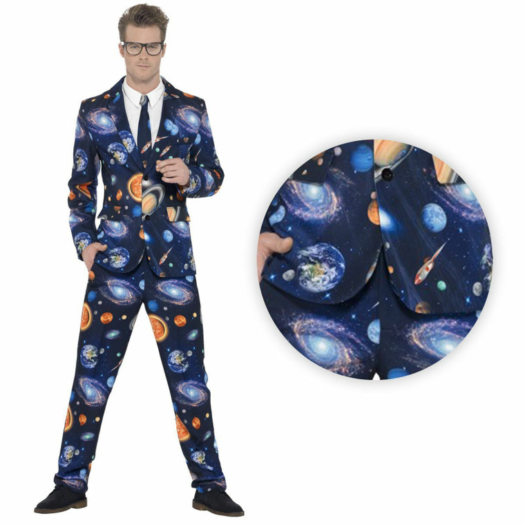 Mens Space Planets Print Fun Geek Suit