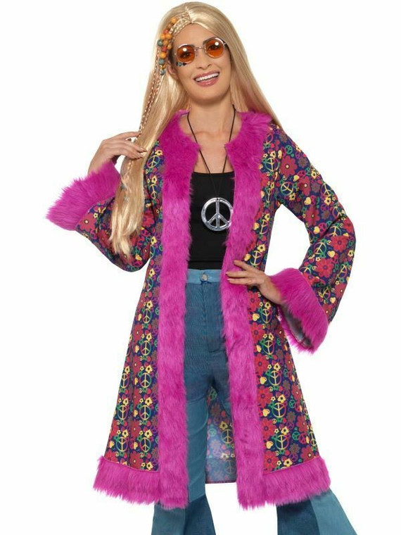 60S Psychedelic Hippie Coat Ladies Fancy Dress Hippy Womens Adult Costume Jacket