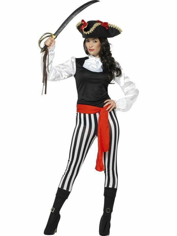 Adult Pirate Lady Costume Caribbean Buccaneer Womens Fancy Dress Outfit UK 16-18