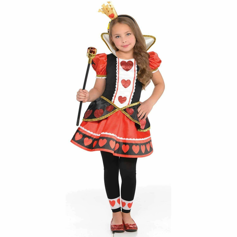 Girls Queen Of Hearts Costume Child Alice Fairy Tale Fancy Dress Book 8-10 Years