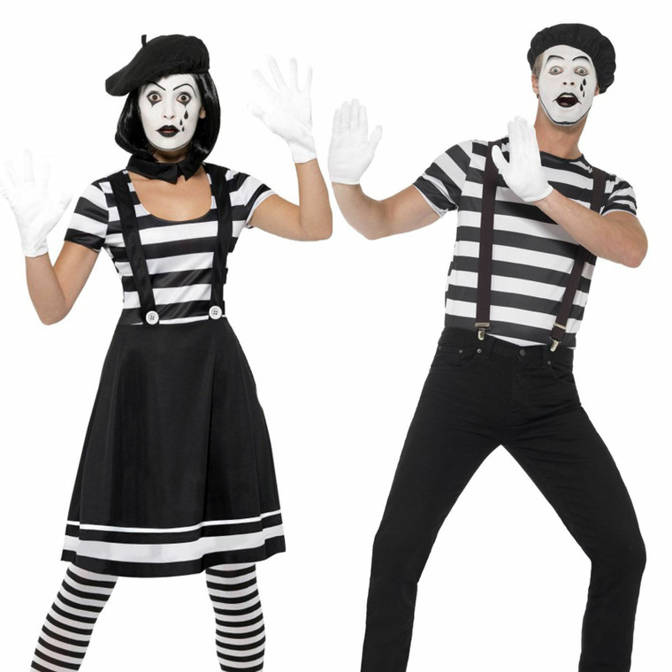 Adults French Mime Artist Street Performer Circus Carnival Fancy Dress Costume