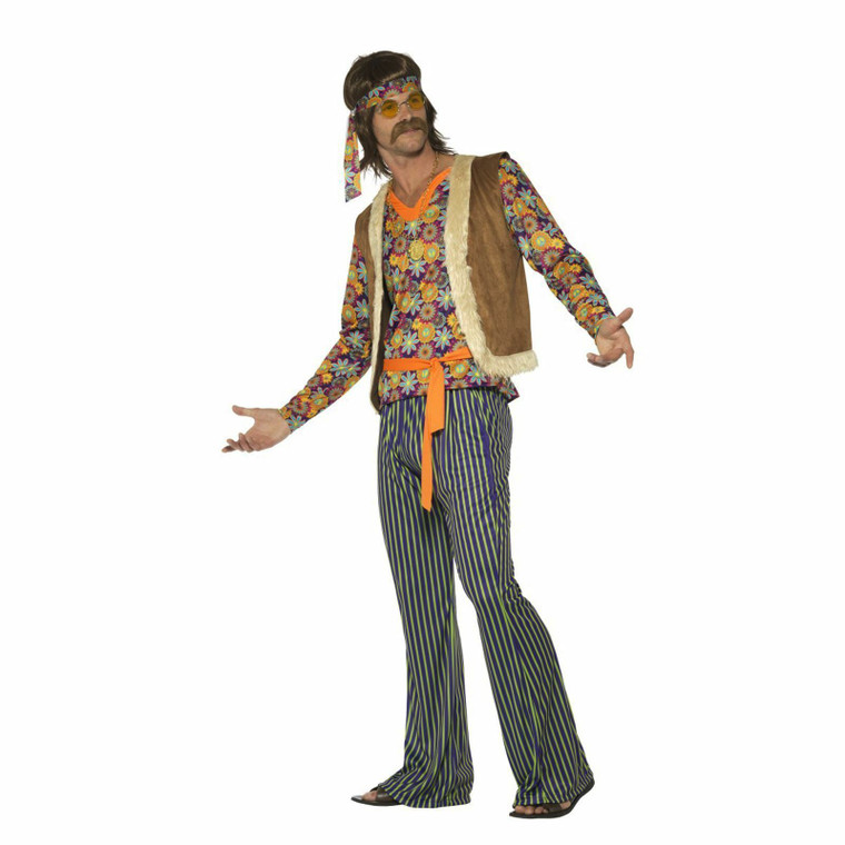Adult Mens 60s 70s John Hippy Festival Singer Retro Fancy Dress Costume Flares