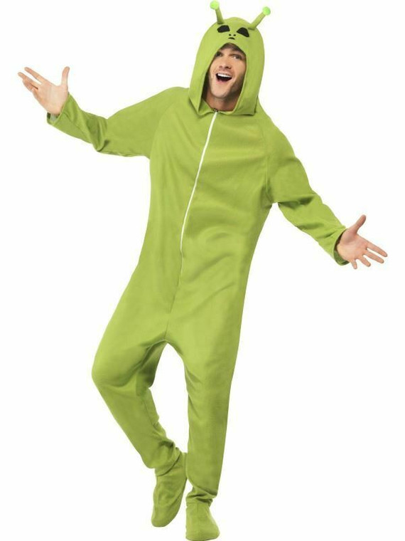 Adult Alien Costume Jumpsuit Halloween Mens Space Fancy Dress Martian LARGE