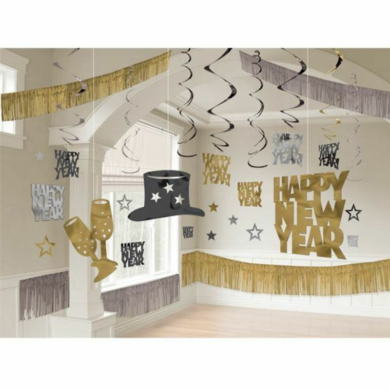 NYE Happy New Year Black Silver & Gold Giant Room Decorating Kit