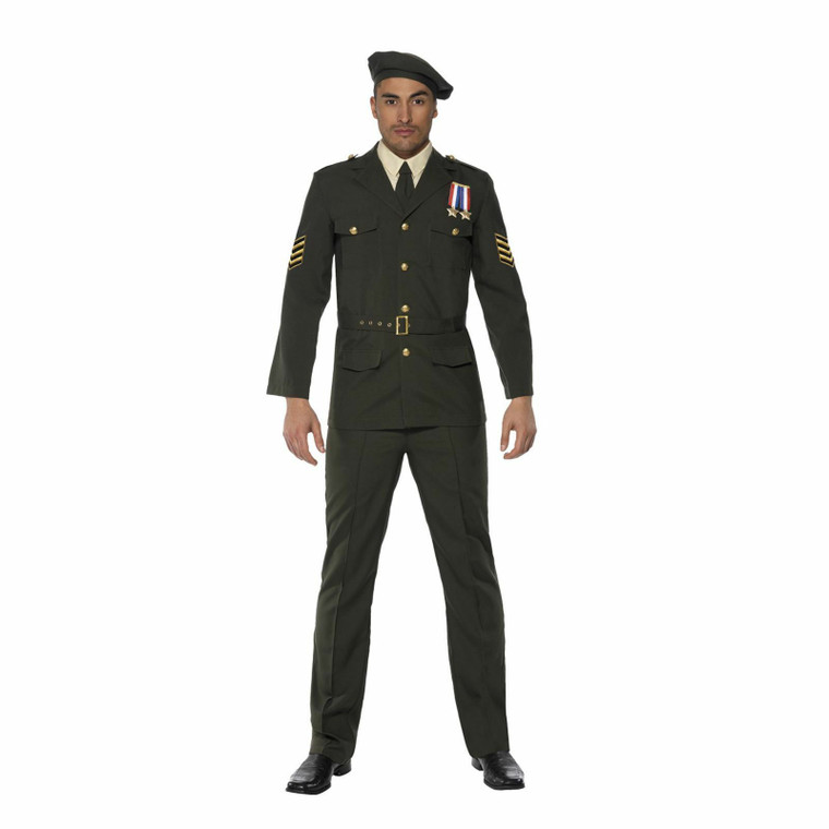 Mens Wartime Officer Green Full Fancy Dress Costume 