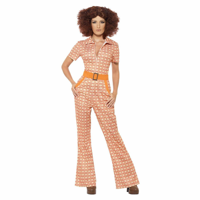 Ladies Authentic 70s Chic Orange Jumpsuit Costume