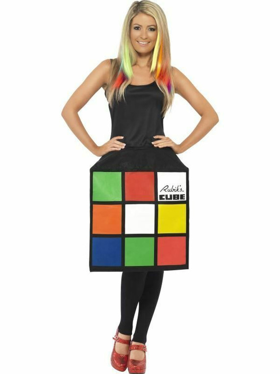 Ladies 3D Rubiks Cube Fancy Dress Costume 80S 1980S Retro Puzzle UK Size 12-14