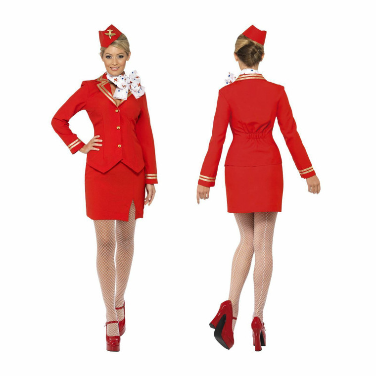 Red Air Hostess Trolley Dolly Fancy Dress Costume