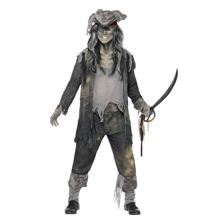 Mens Ghost Ship Pirate Ghoul Fancy Dress Costume with Hat
