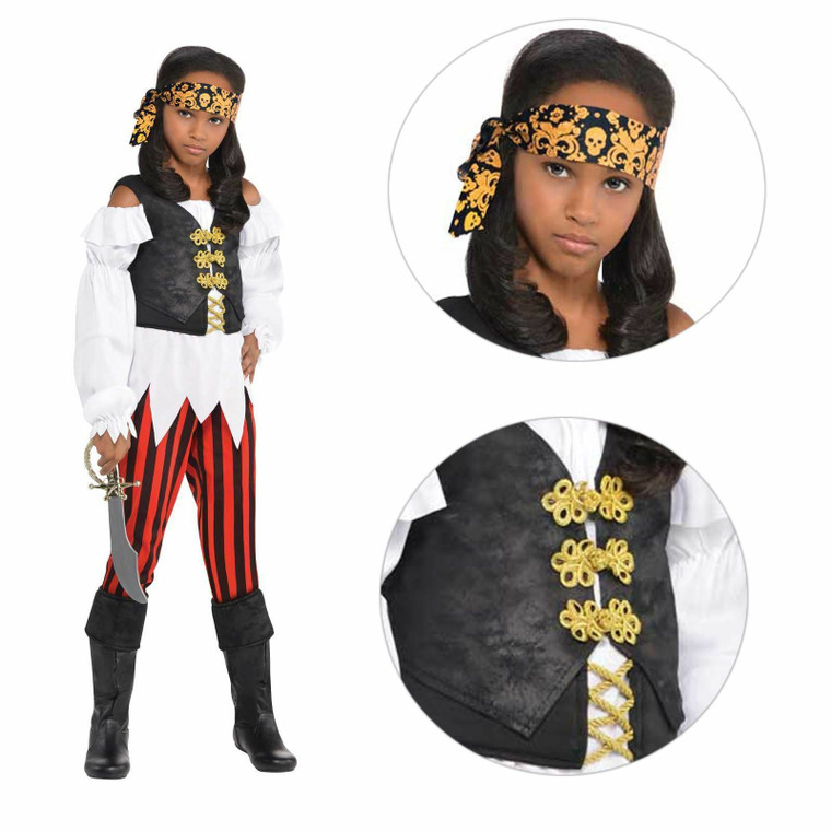 Kids Girls Pretty Scoundrel Pirate Princess Wench Fancy Dress Book Week Costume