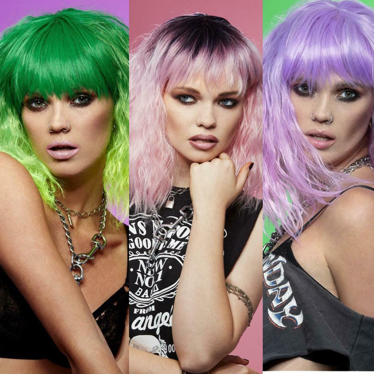 Manic Panic Trash Goddess High Quality Costume Wig Long Bob Lilac Green Pink