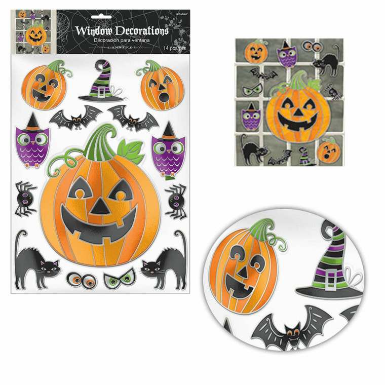 14 Halloween Novelty Monster Cute Pumpkin Window Stickers Party Decorations Kids