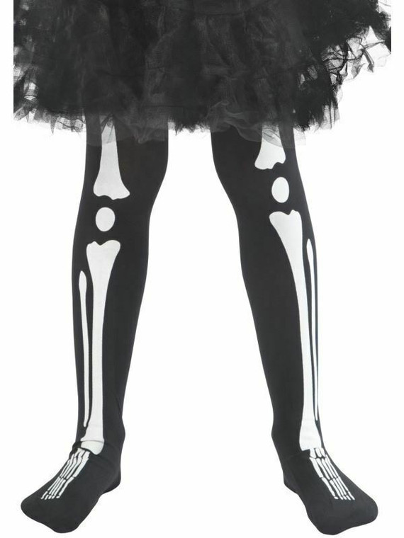 Skeleton Tights Girls Fancy Dress Spooky Bones Kids Halloween Costume Accessory