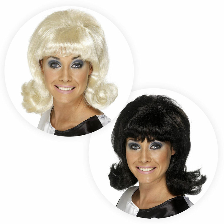Ladies Flick up Wig Swinging 60s 70s Mod Girl Retro Fancy Dress Hair Hairspray