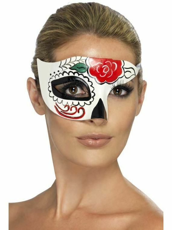 Adult Day of The Dead Half Eye Mask Skeleton Halloween Fancy Dress Accessory New