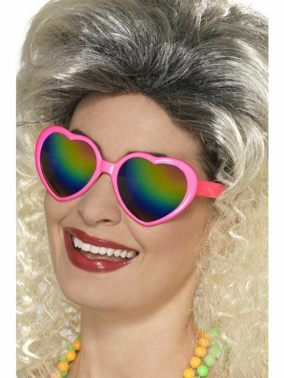 Pink Heart Shaped Specs Glasses Rainbow Lenses Ladies Fancy Dress Accessory