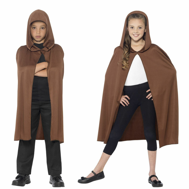 Unisex Long Brown Hooded Cape