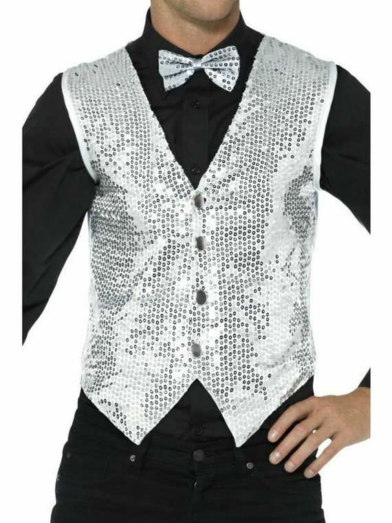 Sequin Sparkle Waistcoat Showbiz Showbusiness Adult Mens Fancy Dress Costume L