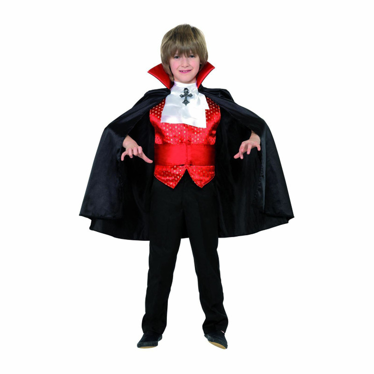 Dracula Boy Costume with Cape, Cummerbund, Cravat & Waistcoat