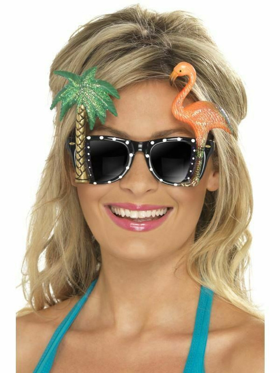 Hawaiian Flamingo Glasses Sunglasses Neon Tropical Beach BBQ Fancy Dress Party