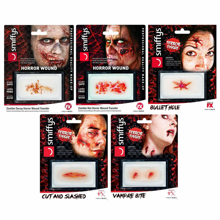 Smiffys Horror Wound Transfer Latex Free Prosthetic Professional Make up Safe