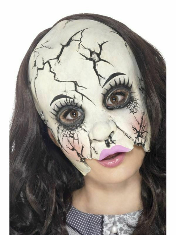 Adult Damaged Doll Mask Halloween Horror Ladies Fancy Dress Accessory New