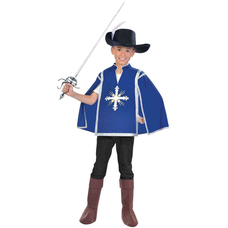 Boys Girls Royal Blue Musketeer Kids Book Day Fancy Dress Costume French Knight