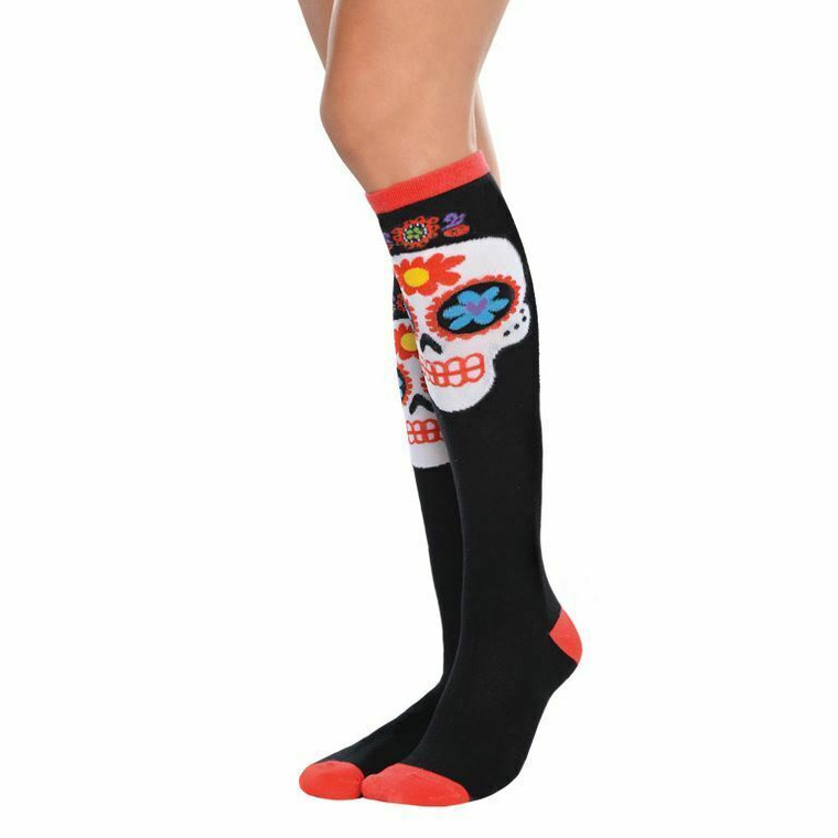 Day of the Dead Sugar Skull Knee High Socks Halloween Womens Fancy Dress