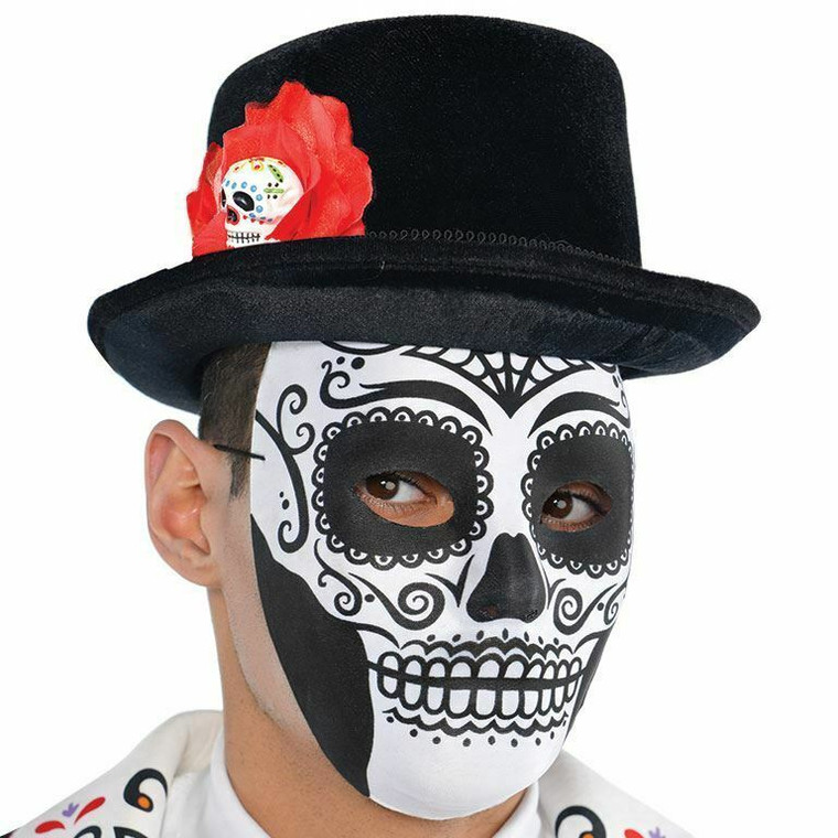 Mens Day of the Dead Top Hat Skeleton Sugar Skull Headwear Fancy Dress Adult