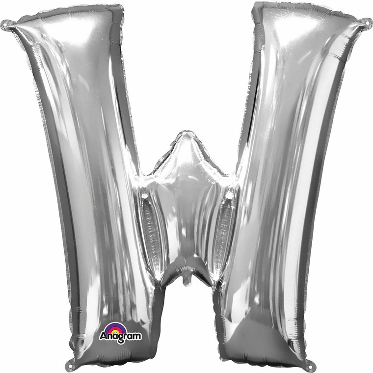 Letter 'W' Silver 16" Minishape Air Fill Foil Balloon Birthday Baby Party Word